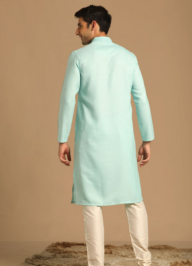 Manyavar Men Self Design Blue Kurta Set