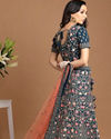 Teal Blue Embroidered Lehenga with Floral Motif image number 3