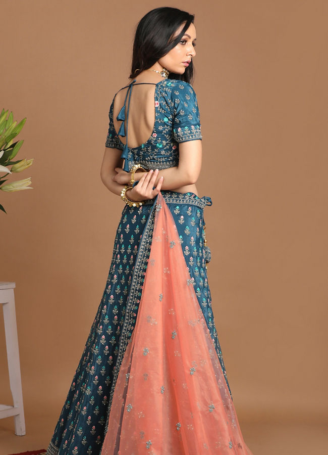 Mohey Women Georgette Dark Blue Lehenga