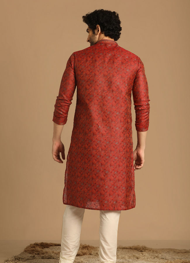 Manyavar Men Smart Fit Maroon Kurta Pajama