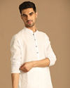 Manyavar Men White Self Booti Kurta Pajama