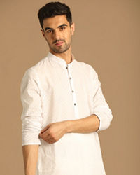 Manyavar Men White Self Booti Kurta Pajama