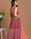 Mohey Women Chiffon Wine Red Lehenga