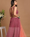 Chiffon Wine Red Lehenga image number 3