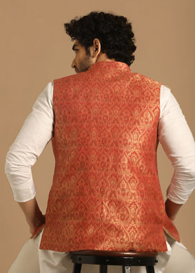 alt message - Manyavar Men Rust Self Design Jacket image number 2