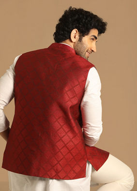 Manyavar Men Classy Maroon Jacket image number 2