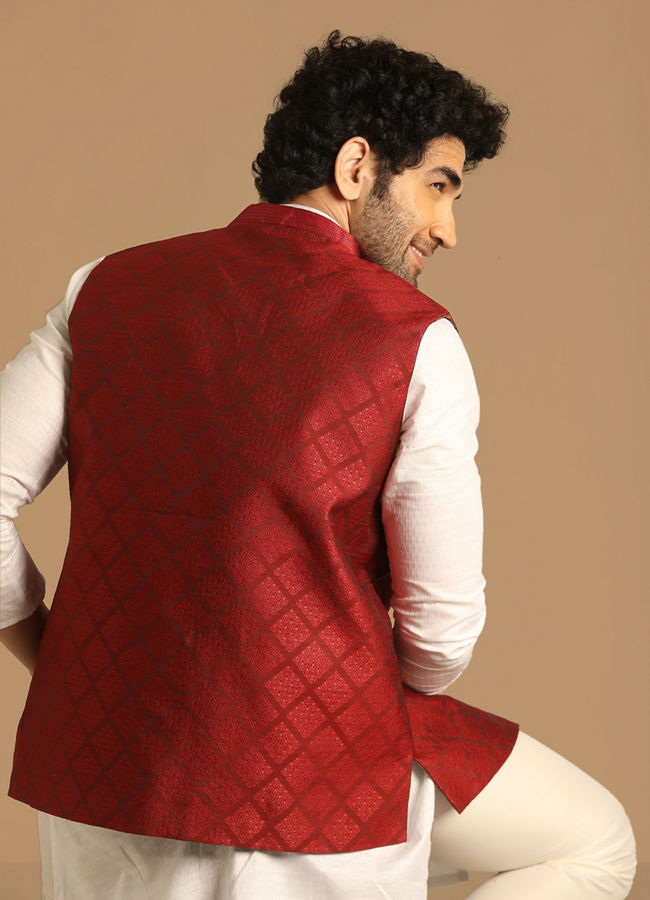 Manyavar Men Classy Maroon Jacket