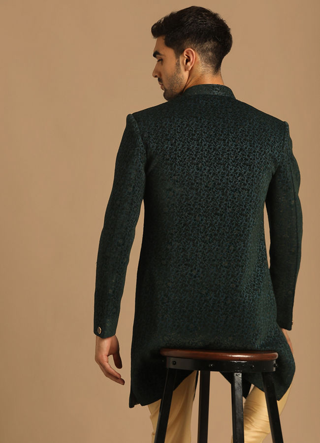 Manyavar Men Graceful Green Indo Western Set