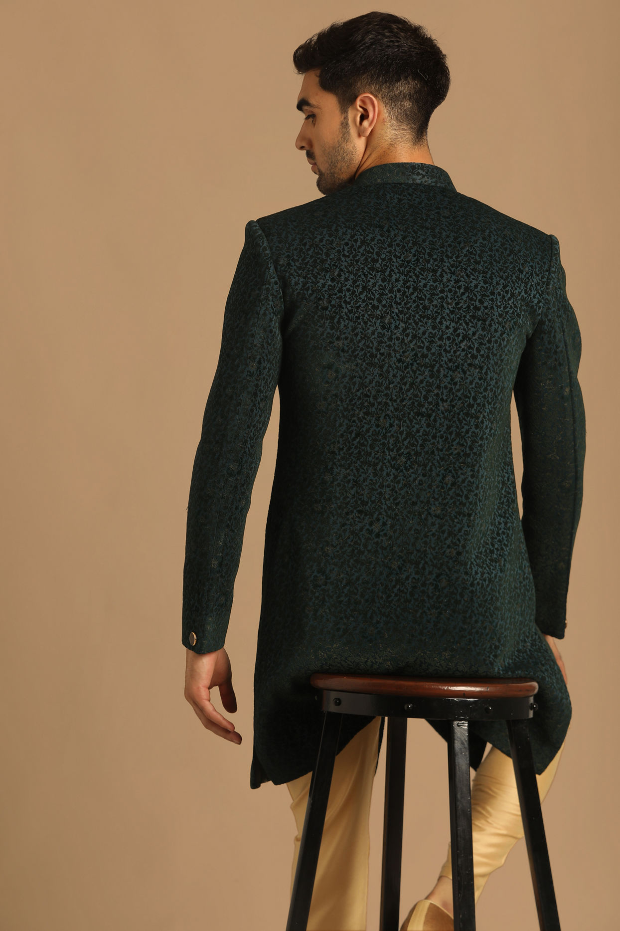 Manyavar Men Graceful Green Indo Western Set