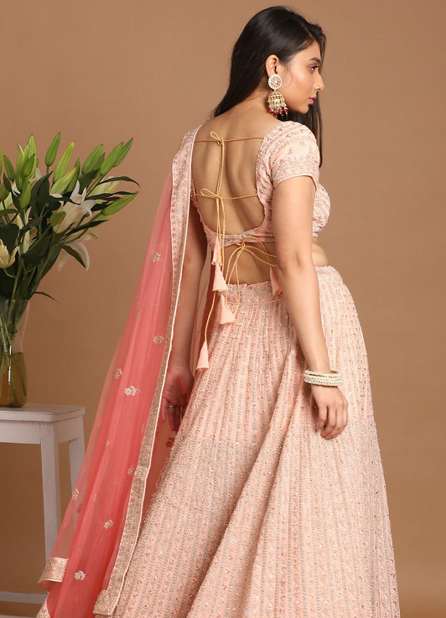 Mohey Women Chiffon Peach Lehenga
