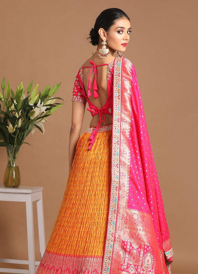 Mohey Women Charming Mustard Yellow Benarasi Lehenga