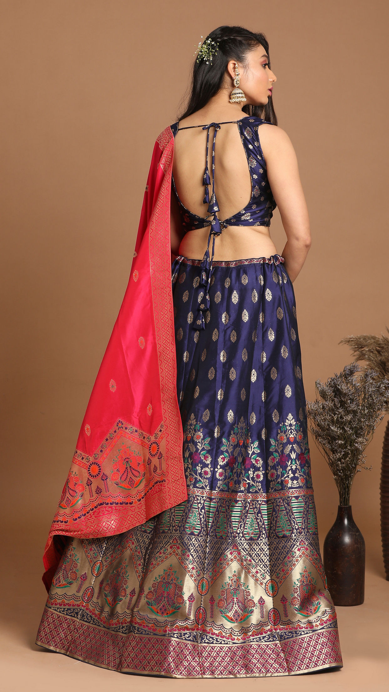 Mohey Women Vibrant Indigo Blue Benarasi Lehenga