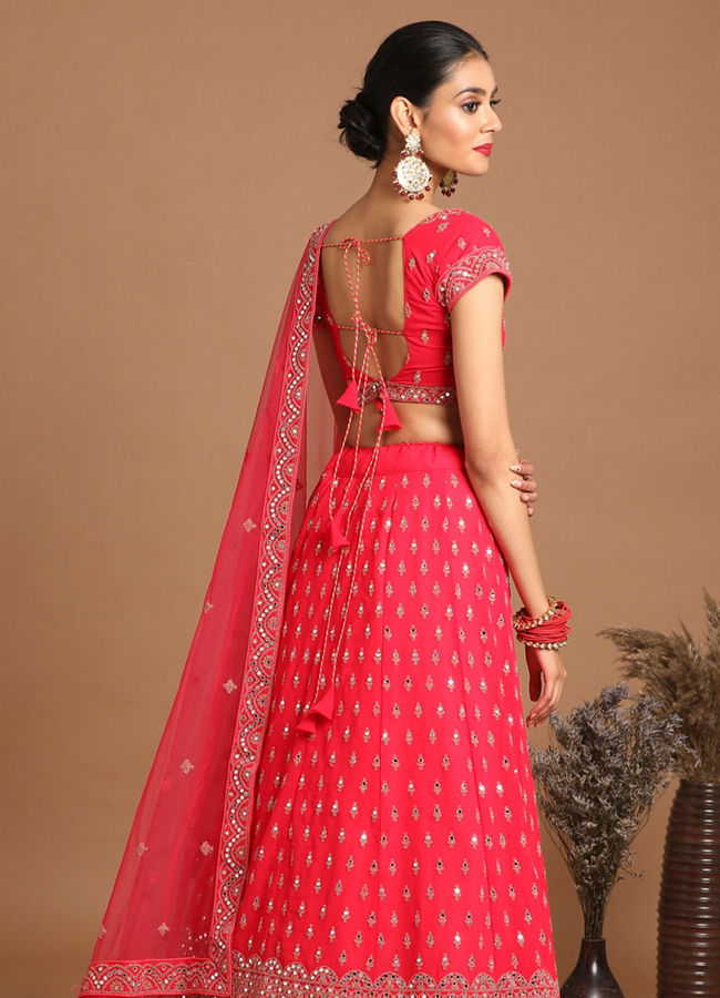 Mohey Women Georgette Rani Pink Bridal Lehenga