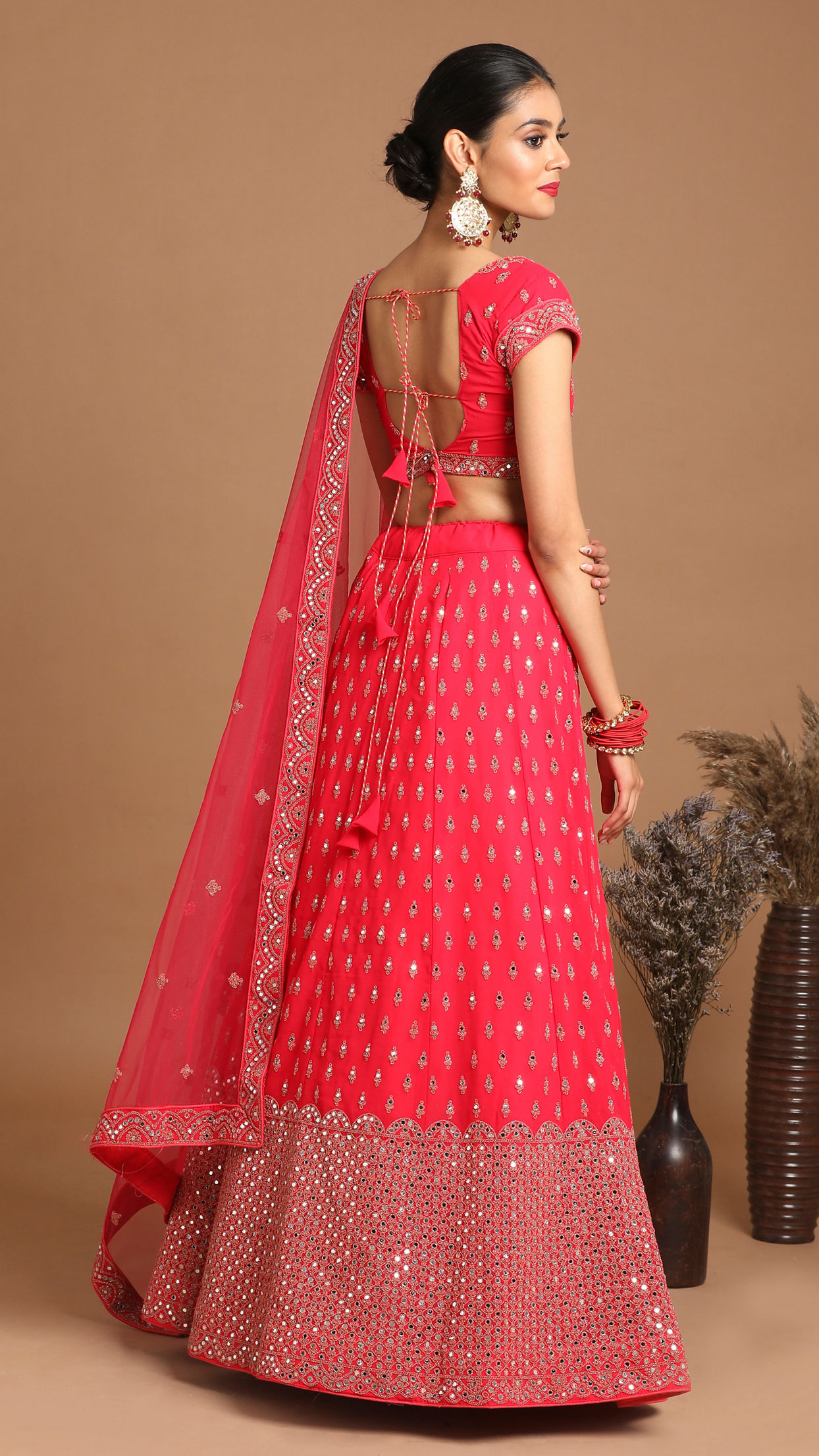 Mohey Women Georgette Rani Pink Bridal Lehenga image number 3