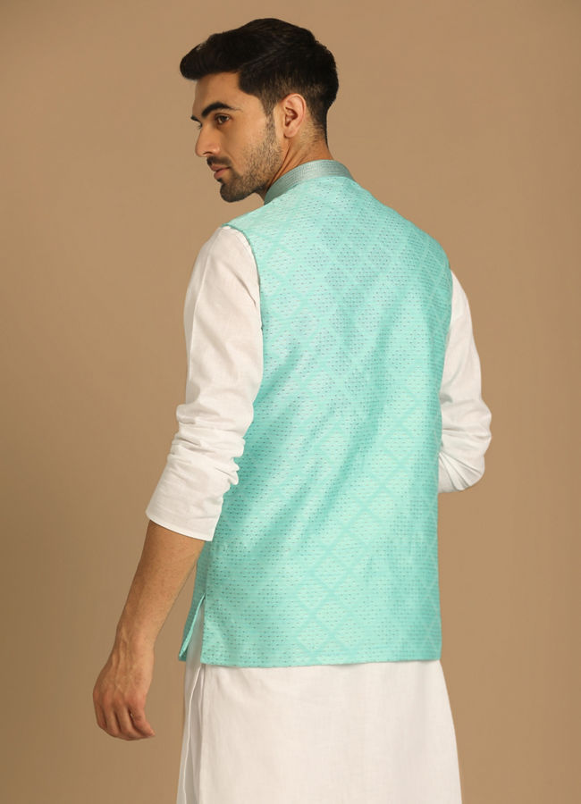 Manyavar Men Fashionable Green Jacket image number 2