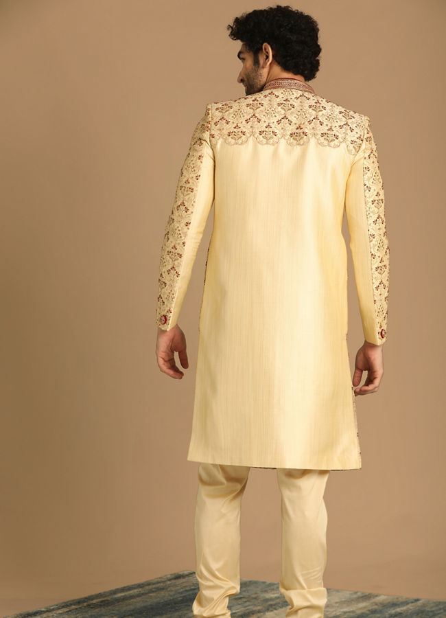Manyavar Men Suave Biscuit Shade Sherwani