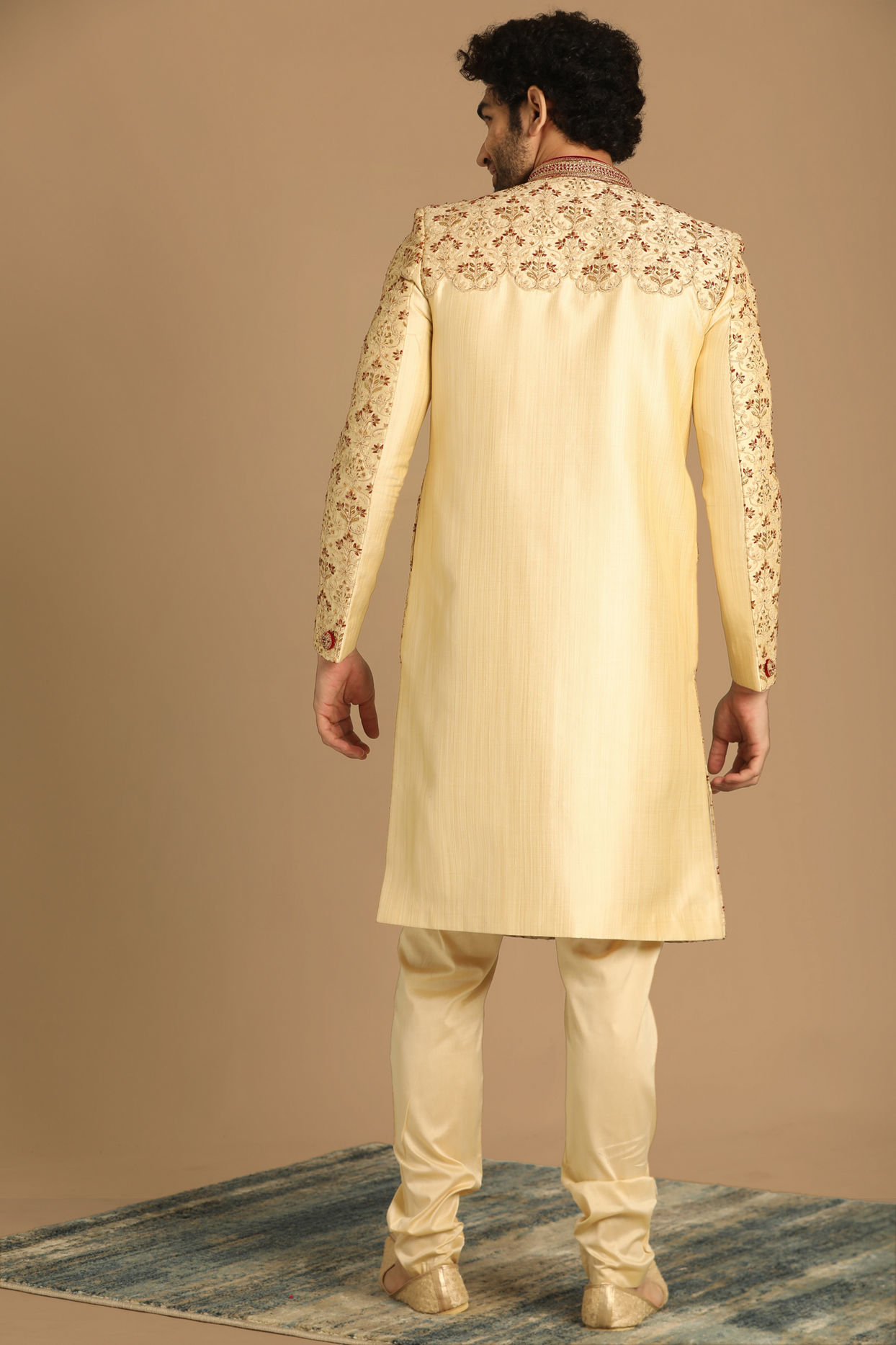Manyavar Men Suave Biscuit Shade Sherwani