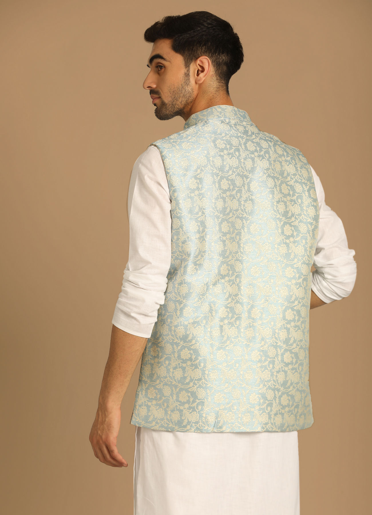 Manyavar Men Fashionable Blue Jacket