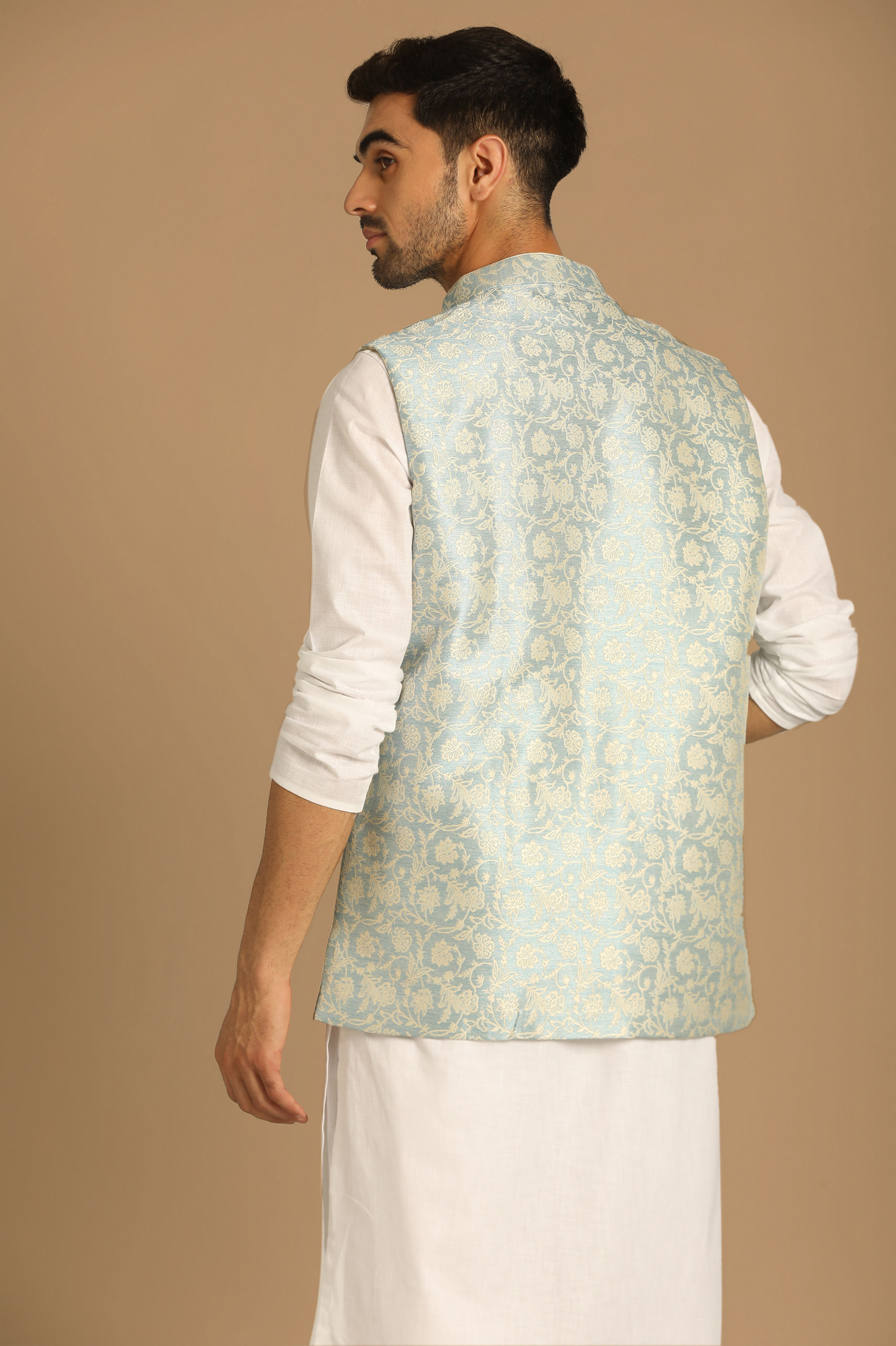 Manyavar Men Fashionable Blue Jacket