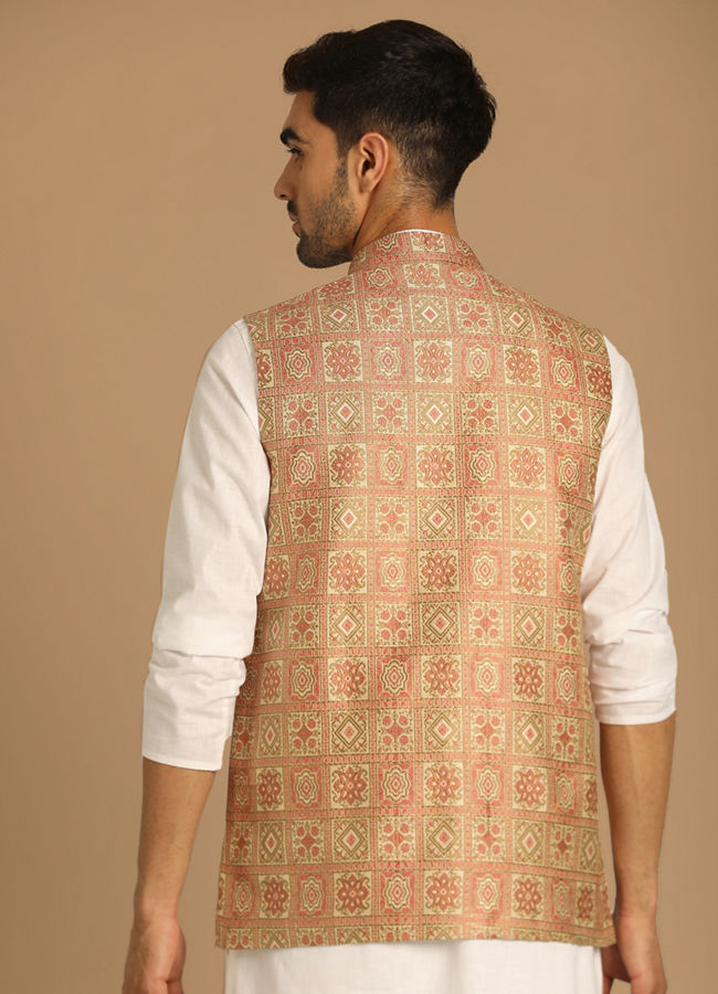 Manyavar Men Fashionable Fawn Jacket
