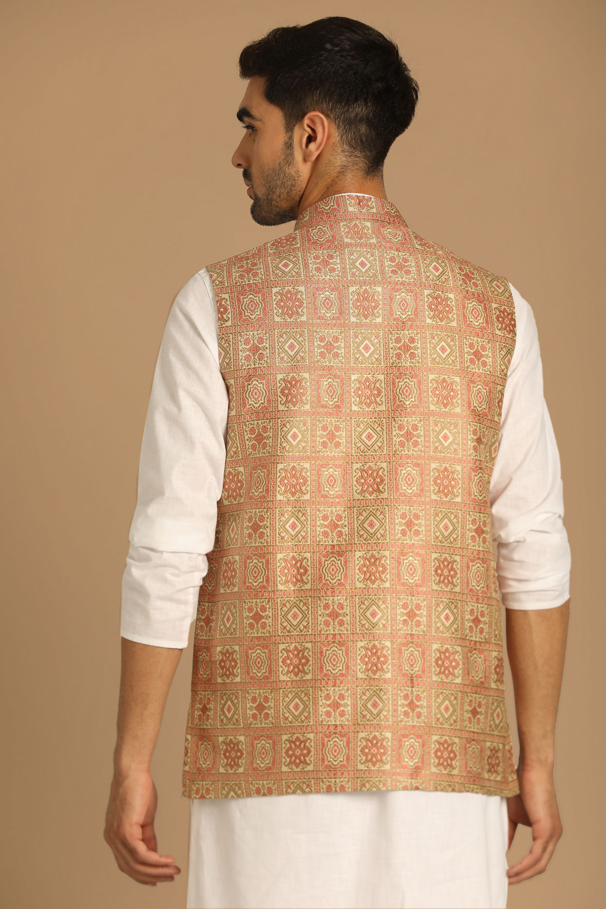 Manyavar Men Fashionable Fawn Jacket