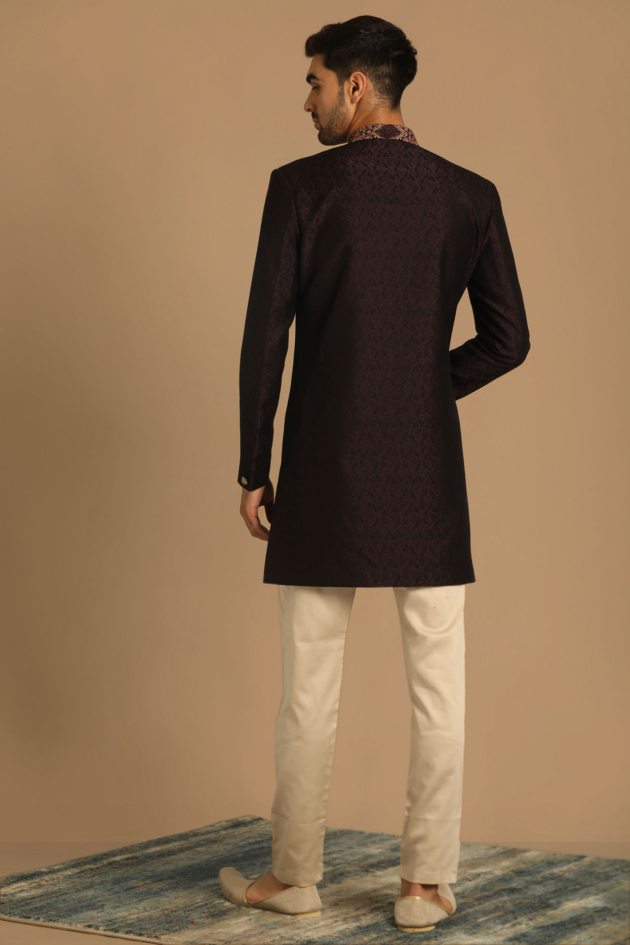 Manyavar Men Wine Indo Western Set With Dupatta