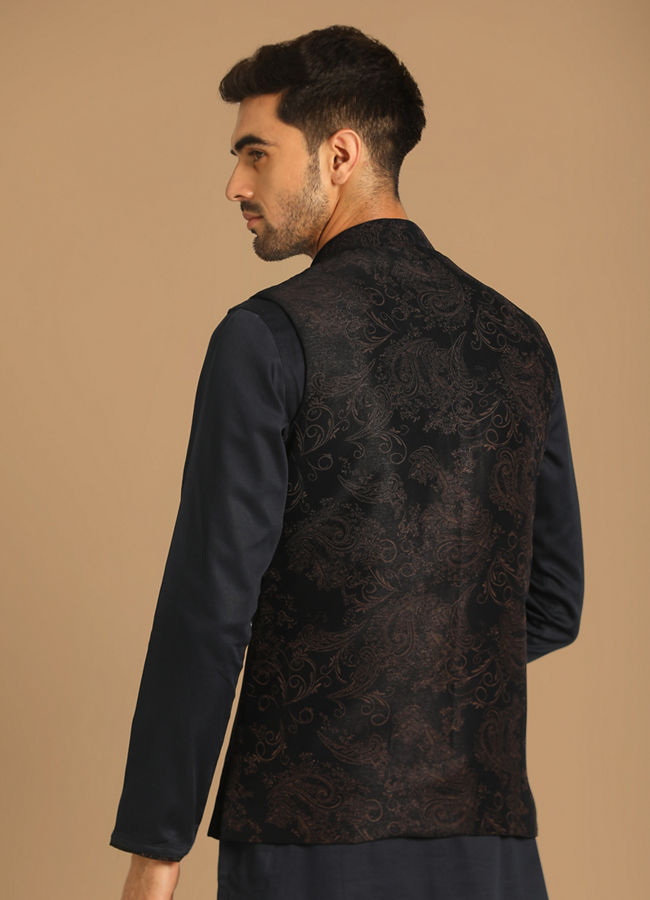 Manyavar Men Short Fit Blue Kurta Jacket Set