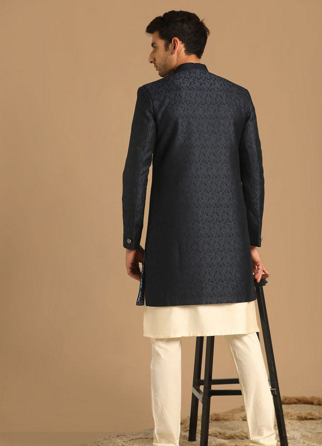 alt message - Manyavar Men Sophisticated Blue Indo Western image number 2