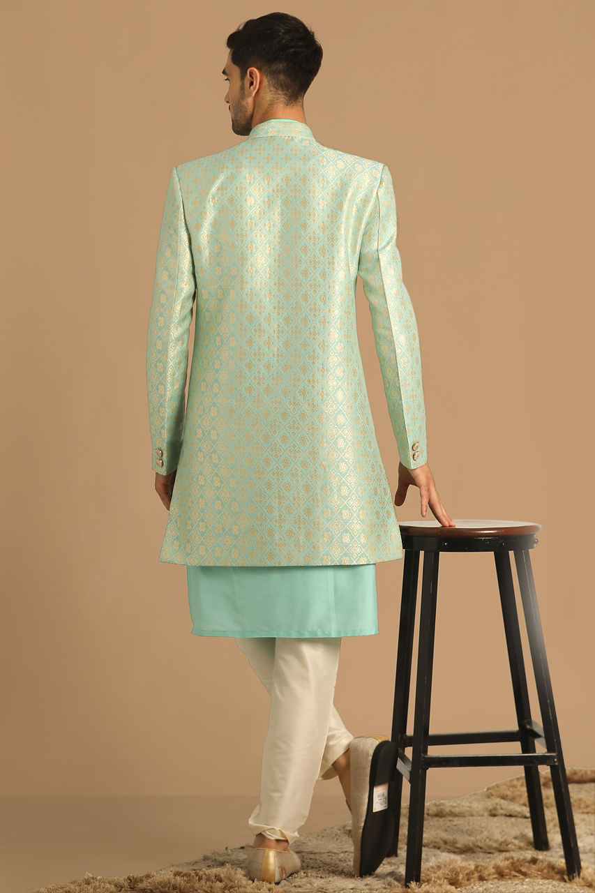 Manyavar Men Pristine Blue Indo Western