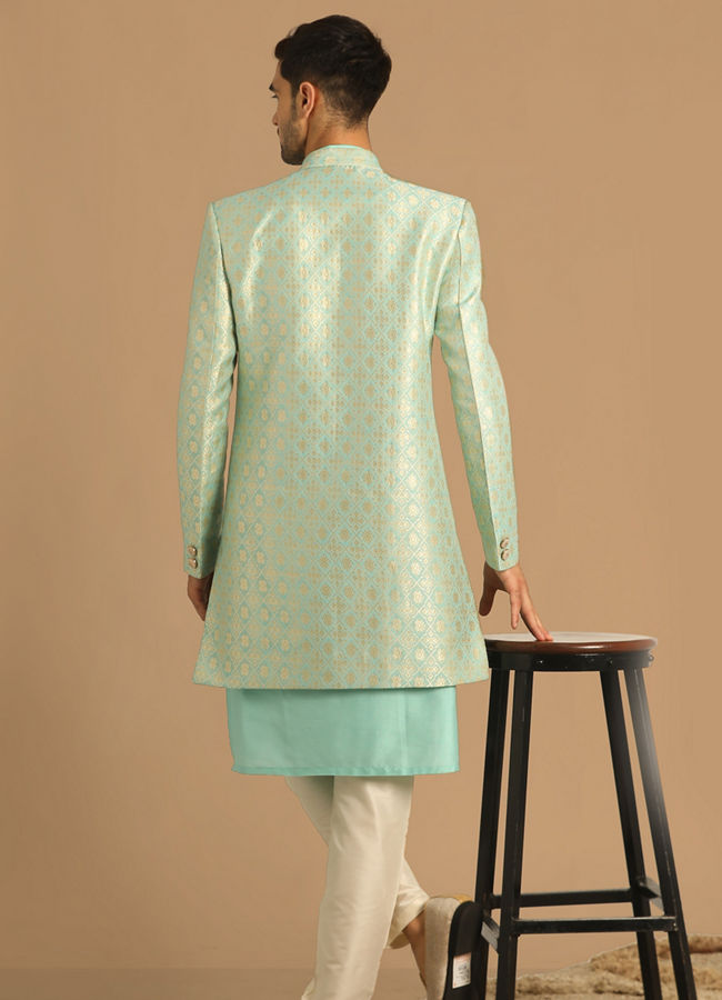 Manyavar Men Pristine Blue Indo Western image number 2