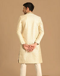 Manyavar Men Floral Work Cream Sherwani