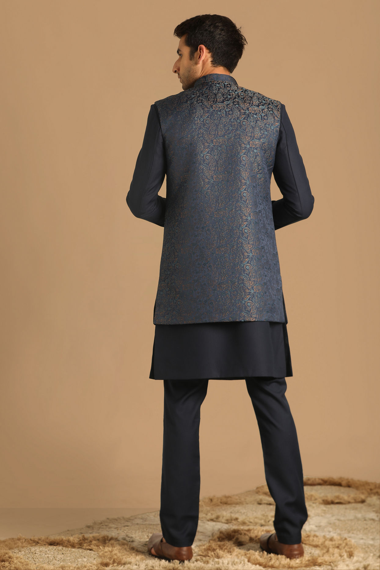 Manyavar Men Feroze Blue Indo Western Set