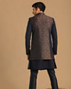 alt message - Manyavar Men Dark Blue Jacquard Layered Indo Western image number 2