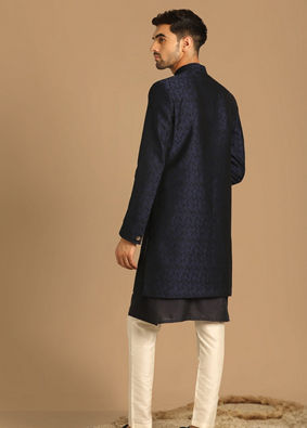 Manyavar Men Sophisticated Feroze Blue Indo Western image number 2