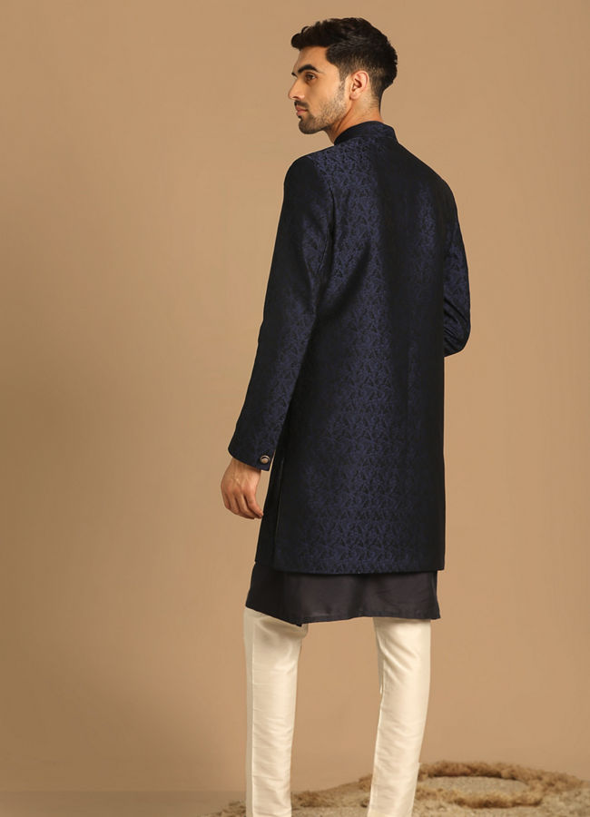 Manyavar Men Sophisticated Feroze Blue Indo Western