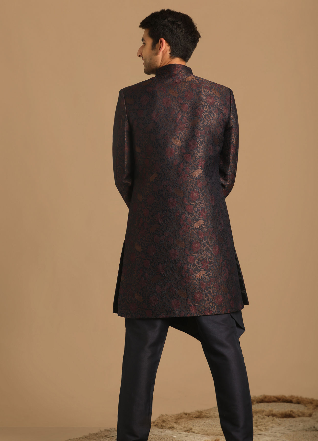 Manyavar Men Suave Blue Indo Western Set