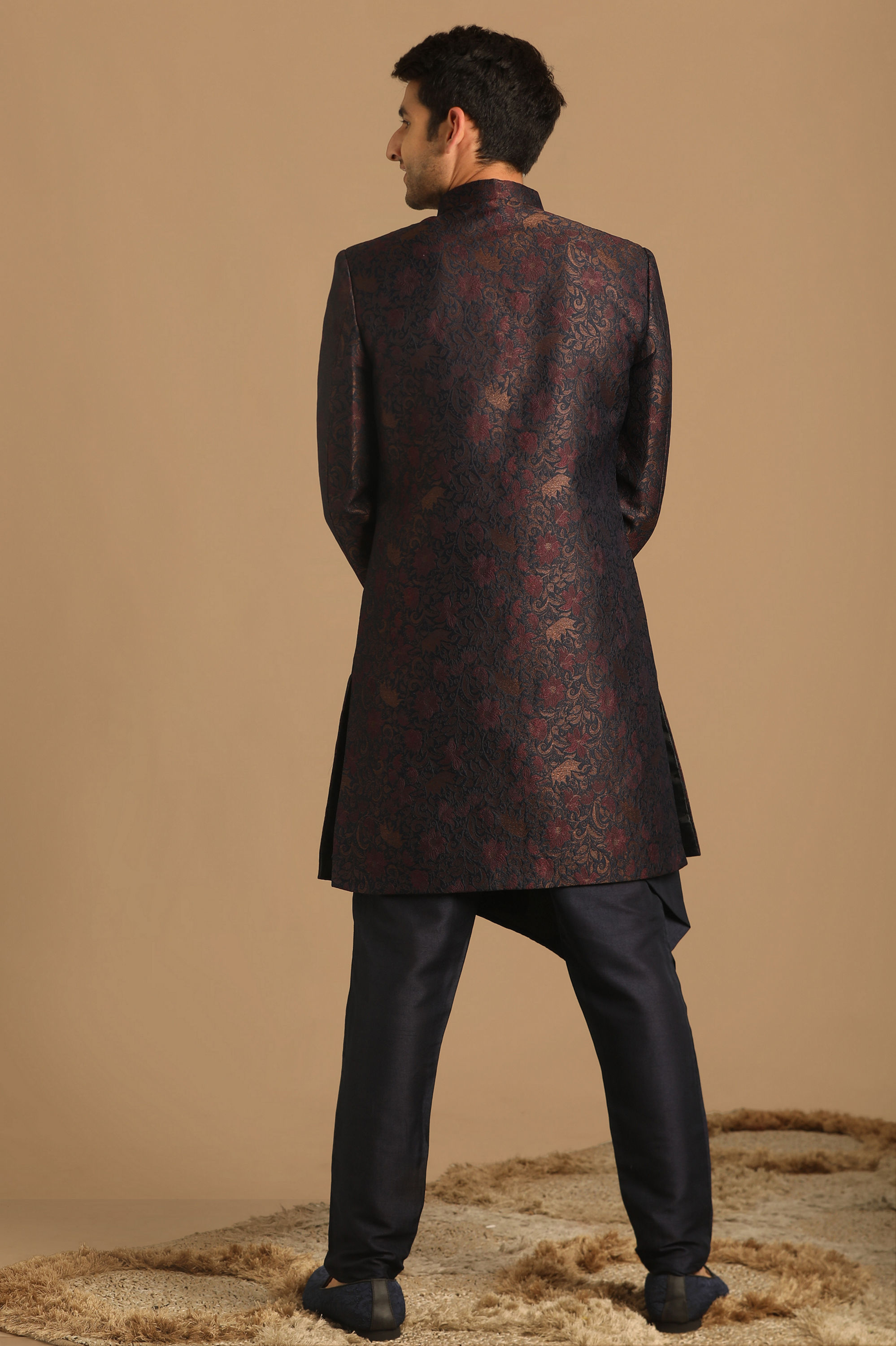 Manyavar Men Suave Blue Indo Western Set