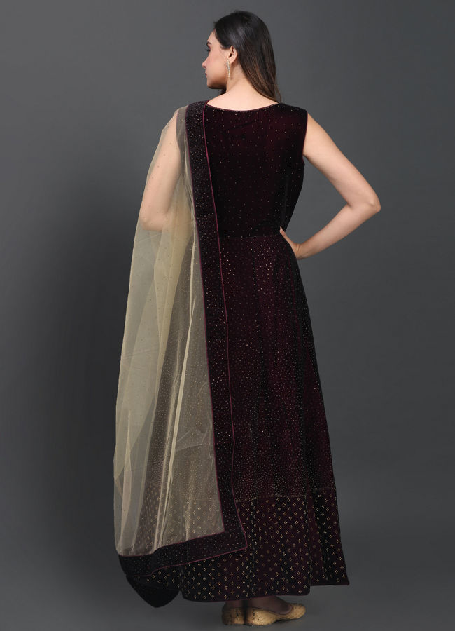 alt message - Mohey Women Statement Maroon Gown image number 2