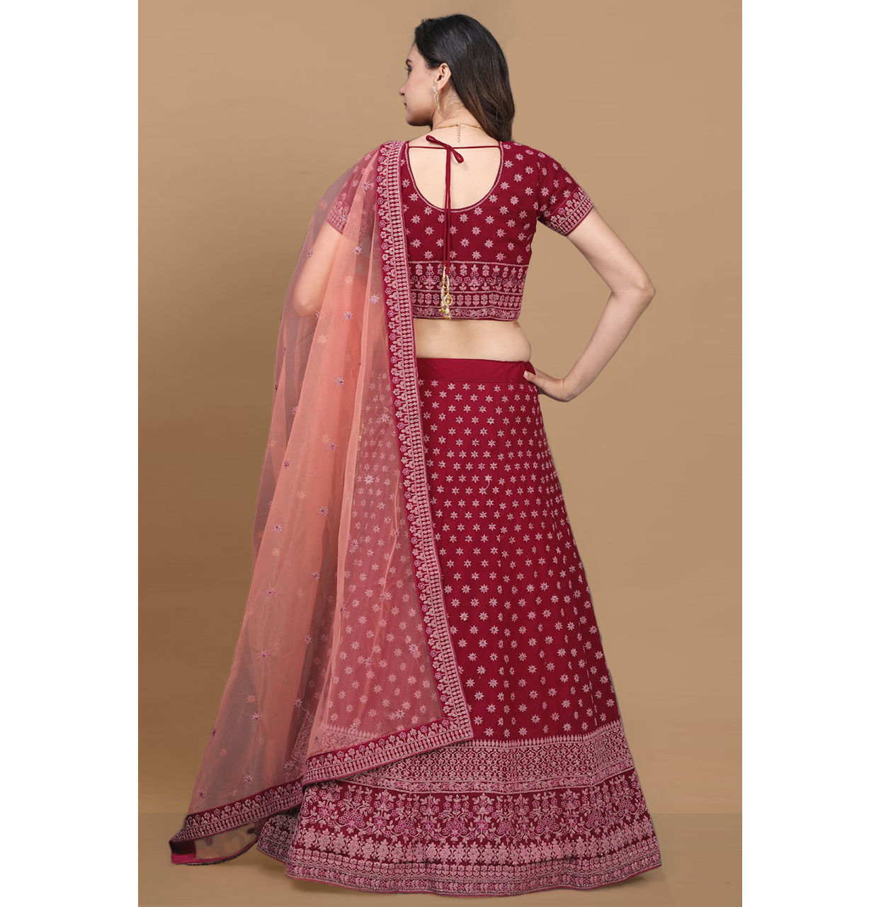 alt message - Mohey Women Attractive Wine Color Lehenga image number 3