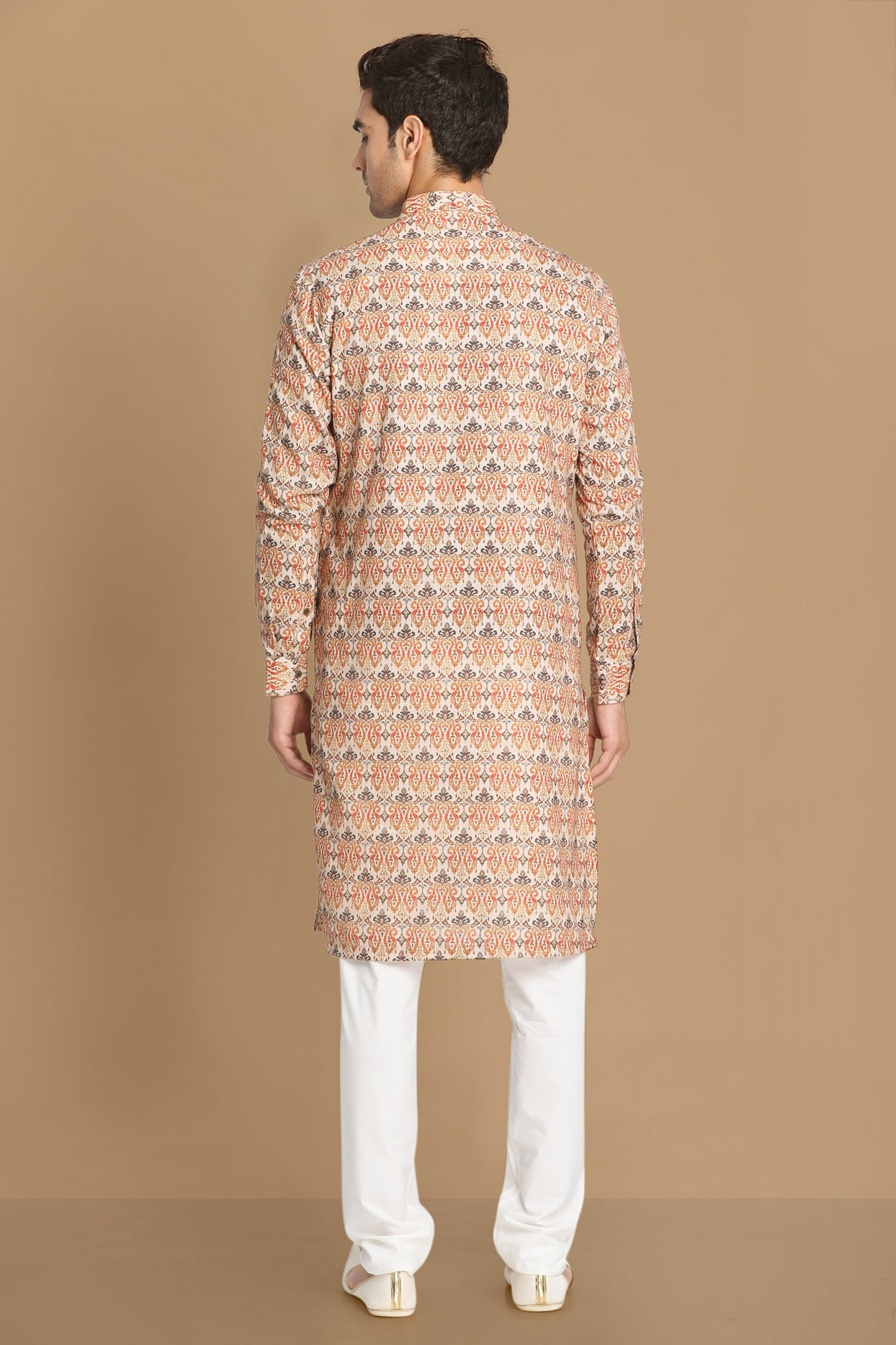 Manyavar Men Light Orange Printed Kurta