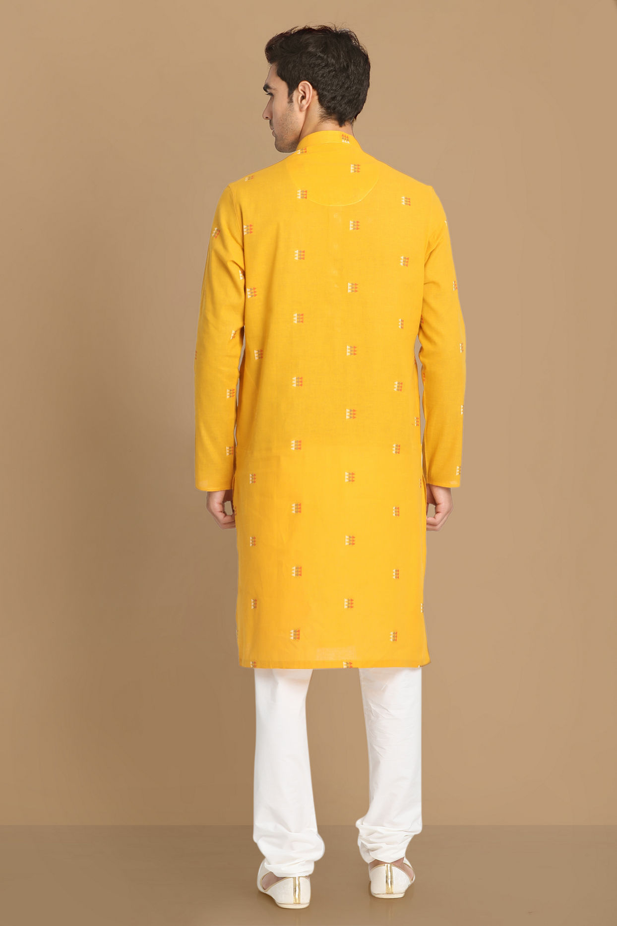 Manyavar Men Yolk Yellow Printed Kurta