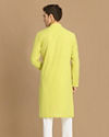 alt message - Manyavar Men Lime Green Self Striped Kurta image number 2