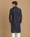 alt message - Manyavar Men Navy Blue Side Open Chikankari Kurta Set image number 2