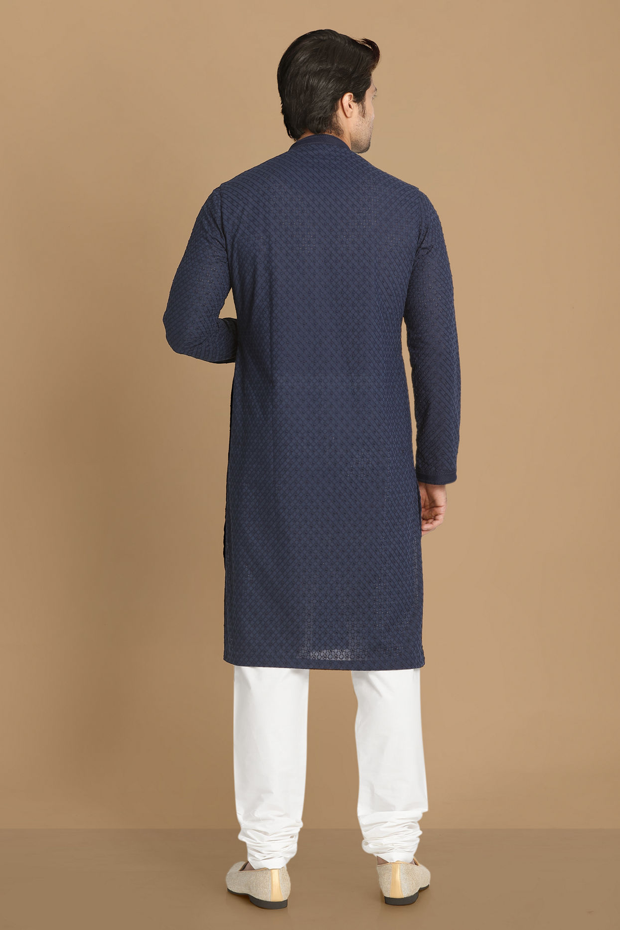 Manyavar Men Royal Blue Chikankari Kurta Set