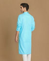 alt message - Manyavar Men Ocean Blue Self Design Kurta Set image number 2