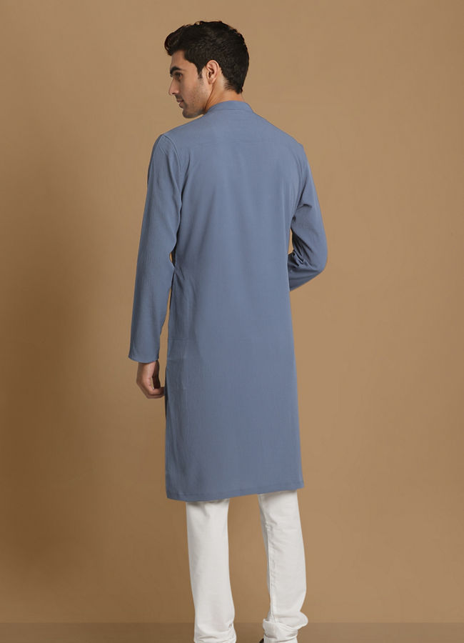 Manyavar Men Opal Grey Side Open Kurta