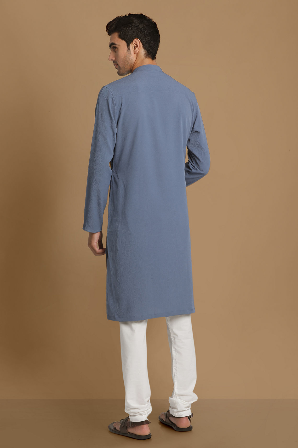 Manyavar Men Opal Grey Side Open Kurta