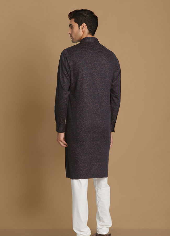 Manyavar Men Floral Printed Blue Kurta