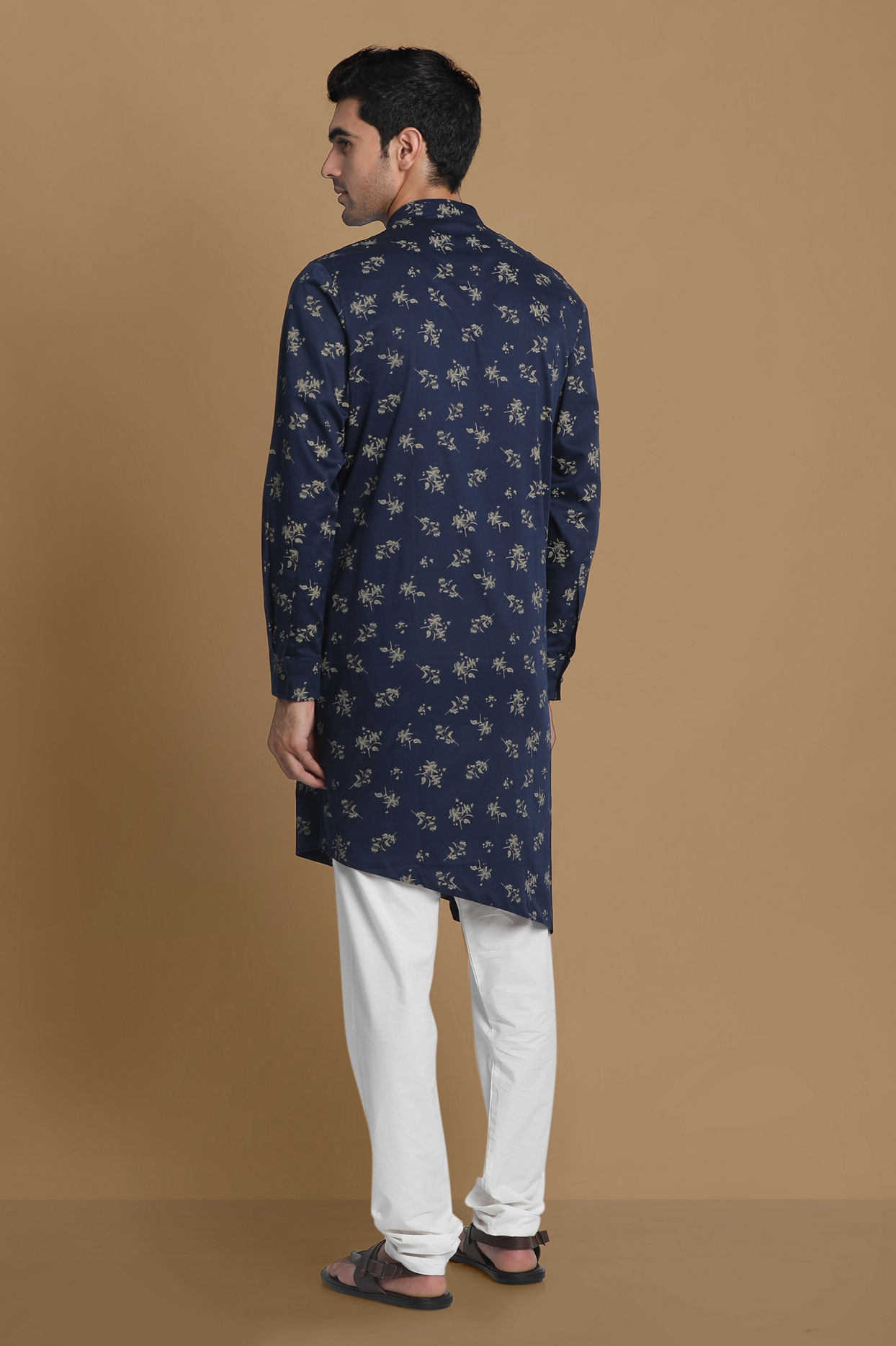 Manyavar Men Blue Floral Side Open Kurta