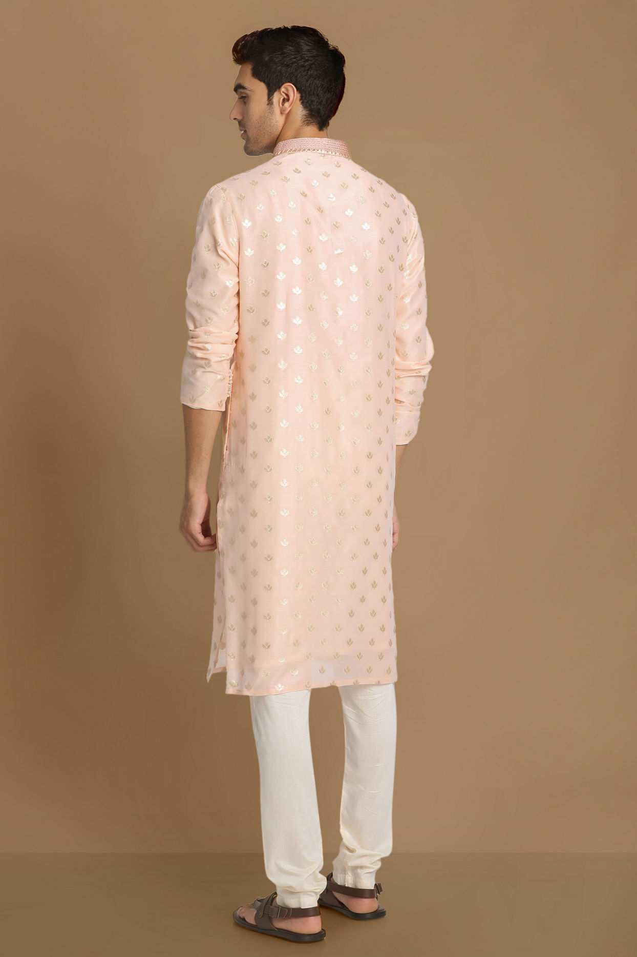 Manyavar Men Chanderi Pink Kurta Set
